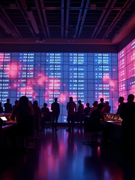 A modern sportsbook lounge with a wall of glowing screens.